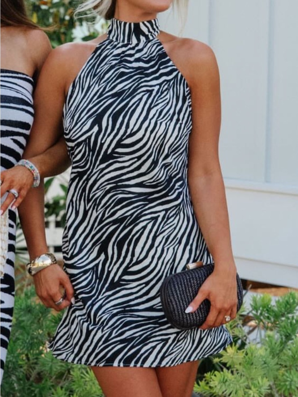 Zebra Halter Mini Dress - Black & White - Picture 2 of 2